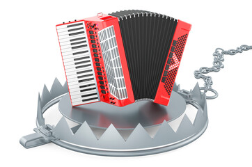 Bear trap with piano accordion, 3D rendering - obrazy, fototapety, plakaty