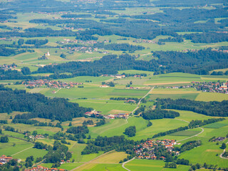 Fototapeta na wymiar View over the foothills of the Chiemgau Alps in Upper Bavaria. Europe, Germany, Bavaria