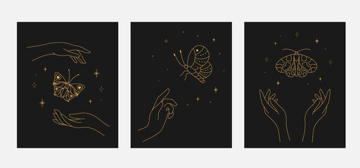 Obraz na płótnie Canvas Magic butterflies and hands posters set