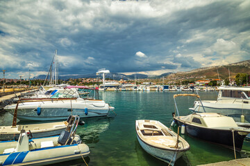 Obraz premium Port in the village of Podstrana on the Adriatic Sea, near of Split town, Croatia, Europe.