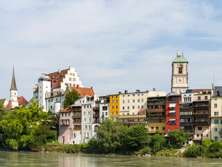 The famous waterfront and river Inn. The medieval old town of Wasserburg am Inn in the Chiemgau region of Upper Bavaria, Europe, Germany, Bavaria