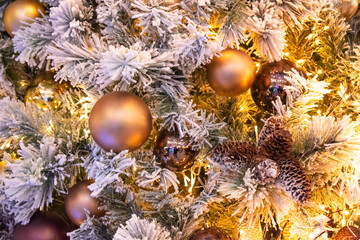 Obraz na płótnie Canvas Christmas tree with toys. Holiday backgroundd. 2022 Christmas concept