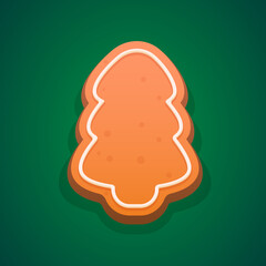 Gingerbread fir. Christmas treat. Vector illustration isolated on a green background.