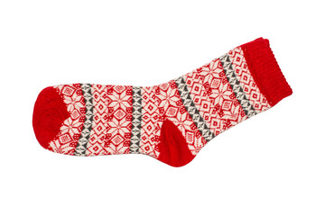 Socks are warm with a pattern on a white background.Wool socks background.
