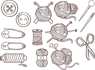 Knitting sewing symbols set needlework icon  - obrazy, fototapety, plakaty