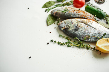 fish fresh food ingredients top view kitchen delicacy