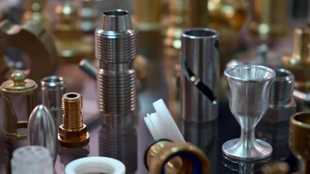 A variety of metal industrial products and components made of various alloys.