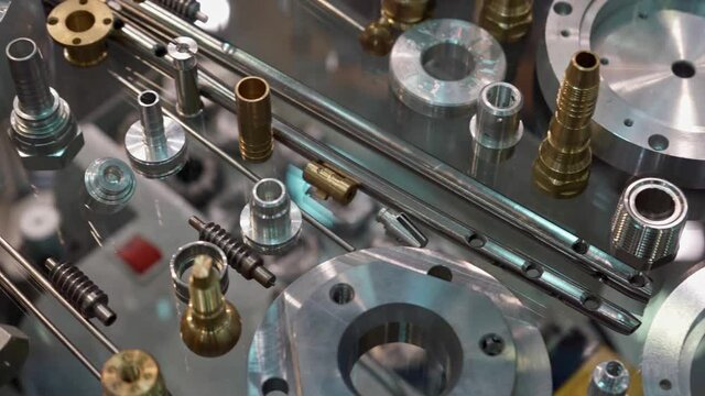 A variety of metal industrial products and components made of various alloys.