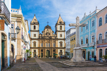 Salvador, Bahia, Brazil, November 2020 - External view of The São Francisco Church and Convent of Salvador(Convento e Igreja de São Francisco) - obrazy, fototapety, plakaty