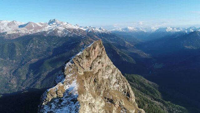 Flying around the semi-snowy Zakan Mountain