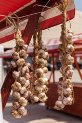 Garlic wreath on a marketplace