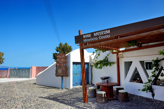 VOTHONAS, THIRA, GREECE - MAY 19:  The decoration of  Koutsoyannopoulos Wine Museum on May 19, 2014 in Vothonas, Thira, Greece. It is occupies a natural cave and has a labyrinth-like shape.