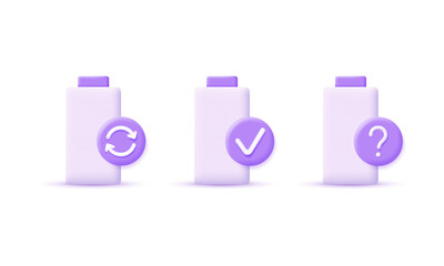 3d battery icon set. Vector illustration in 3d style. Trendy icon for web design
