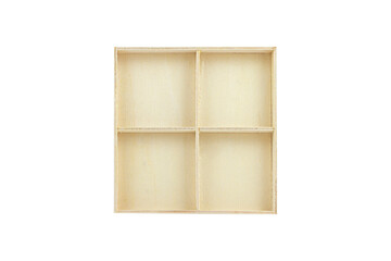 wooden box with four square sections, isolate