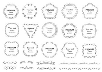 Calligraphic design elements . Decorative swirls or scrolls, vintage frames , flourishes, labels and dividers. Retro vector illustration.