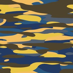 Obraz premium Seamless colorful happy camoflauge inspired surface pattern design for print. High quality illustration. Random military style abstract shape textile apparel fashion non-print for kids or adults.