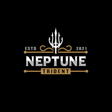 Trident Spear of Neptune Poseidon God Triton King logo design