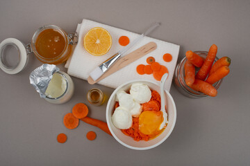Organic natural home made facial mask with carrot, honey, yogurt, egg.