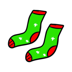 Green Christmas socks vector illustration.