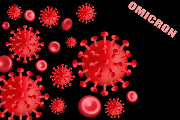 Variant of Covid-19 B.1.1.529: Omicron, Coronavirus on black background.