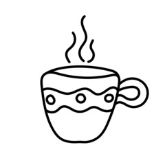 Hand-drawn vector cup in doodle style with lines and circles.