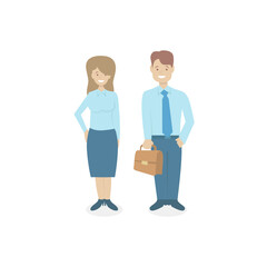 Obraz premium Command. Business couple on a white background. Happy faces of people.