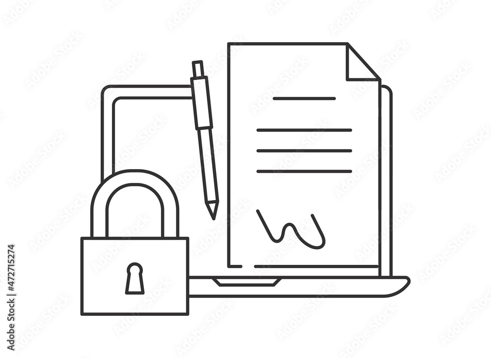 Poster digital signature icon. monochrome picture for website. electronic signature, contract button. e doc