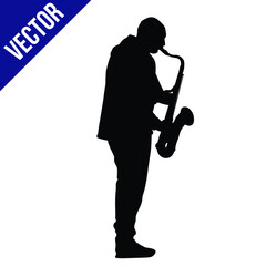 Saxophone player silhouette on white background, vector illustration