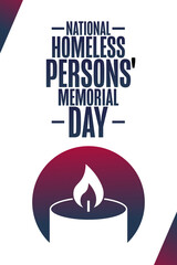 National Homeless Persons' Memorial Day. Holiday concept. Template for background, banner, card, poster with text inscription. Vector EPS10 illustration.