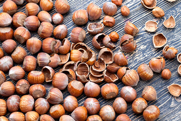 split hazelnuts on the table