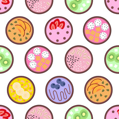 Seamless pattern with Homemade Freshness Smoothie bowl with fruits vector illustration. Superfood and Social media food trend. Breakfast Acai Bowl Healthy food