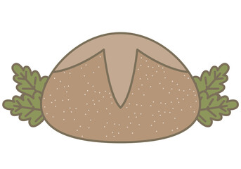 Sourdough Bread vector illustration. Rustic rye bread. Round black loaf. Wholegrain crusty baking, pastry. Carbohydrate source. Crusty artisan sourdough bread symbol vector illustration. Fresh Bread