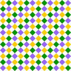 Green, purple, yellow grid Mardi Gras seamless vector pattern. Green, purple, yellow background for celebration