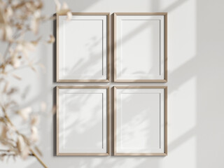 four vertical frames on the wall, boho interior mockup