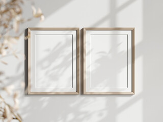 two vertical frames on the wall, boho interior mockup, poster mockup