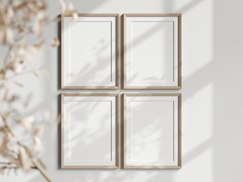 Four Vertical Frames On The Wall, Boho Interior Mockup