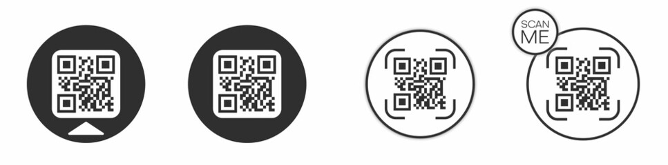 QR code set. Template of frames with text - scan me and QR code for smartphone, mobile app, payment and discounts. Quick Response codes illustration