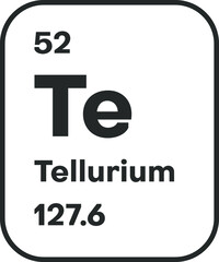 Symbol of chemical element Tellurium as seen on the Periodic Table of the Elements, including atomic number and atomic weight. Vector illustration