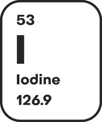 Symbol of chemical element Iodine as seen on the Periodic Table of the Elements, including atomic number and atomic weight. Vector illustration