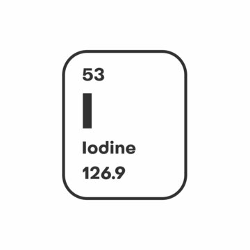 Symbol of chemical element Iodine as seen on the Periodic Table of the Elements, including atomic number and atomic weight. illustration