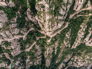Drone view of Montserrat mountain. The jagged mountains of Spain. Mountain landscape. Mountain...