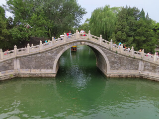 The Ornate Arch Bridge Allowing Guests to Cross Over Kunming Lake on the Path around the Summer Palace