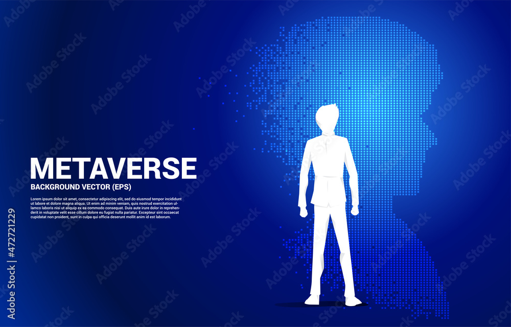 Poster vector silhouette of businessman with head from pixel transformation . concept background human futu