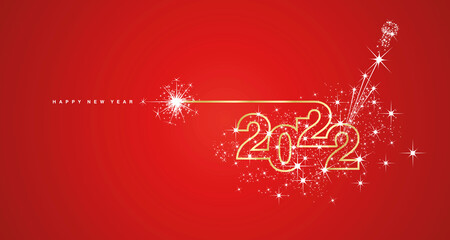Happy New Year 2022 compact line design sparkle firework champagne open new year eve golden white red vector wallpaper greeting card