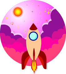 2d animation of a rocket in space flying, 2 dimensional rocket vector, space background