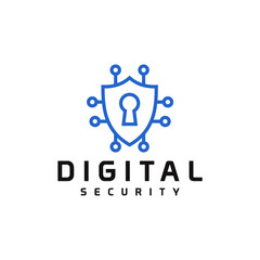 digital security shield and key hole logo design vector 