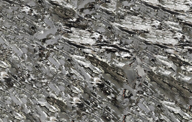 Rocky silver texture of mineral crystals