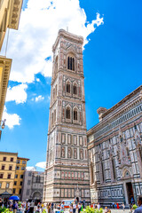 Giotto's Campanile, a bell tower part of the complex of Florence Cathedral, in Duomo square, Florence, Italy.
