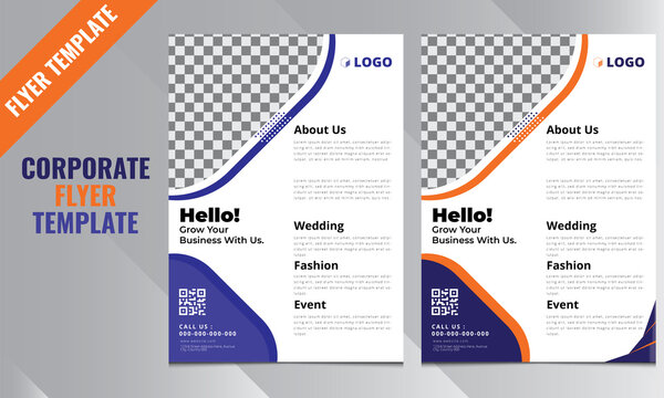 Corporate Flyer Design Template. Modern design template for poster flyer brochure cover. Graphic design layout with triangle graphic elements and space for photo background. Two Design in One Mockup.