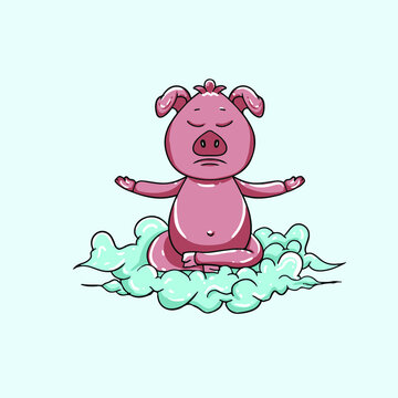 vector cartoon cute pig yoga